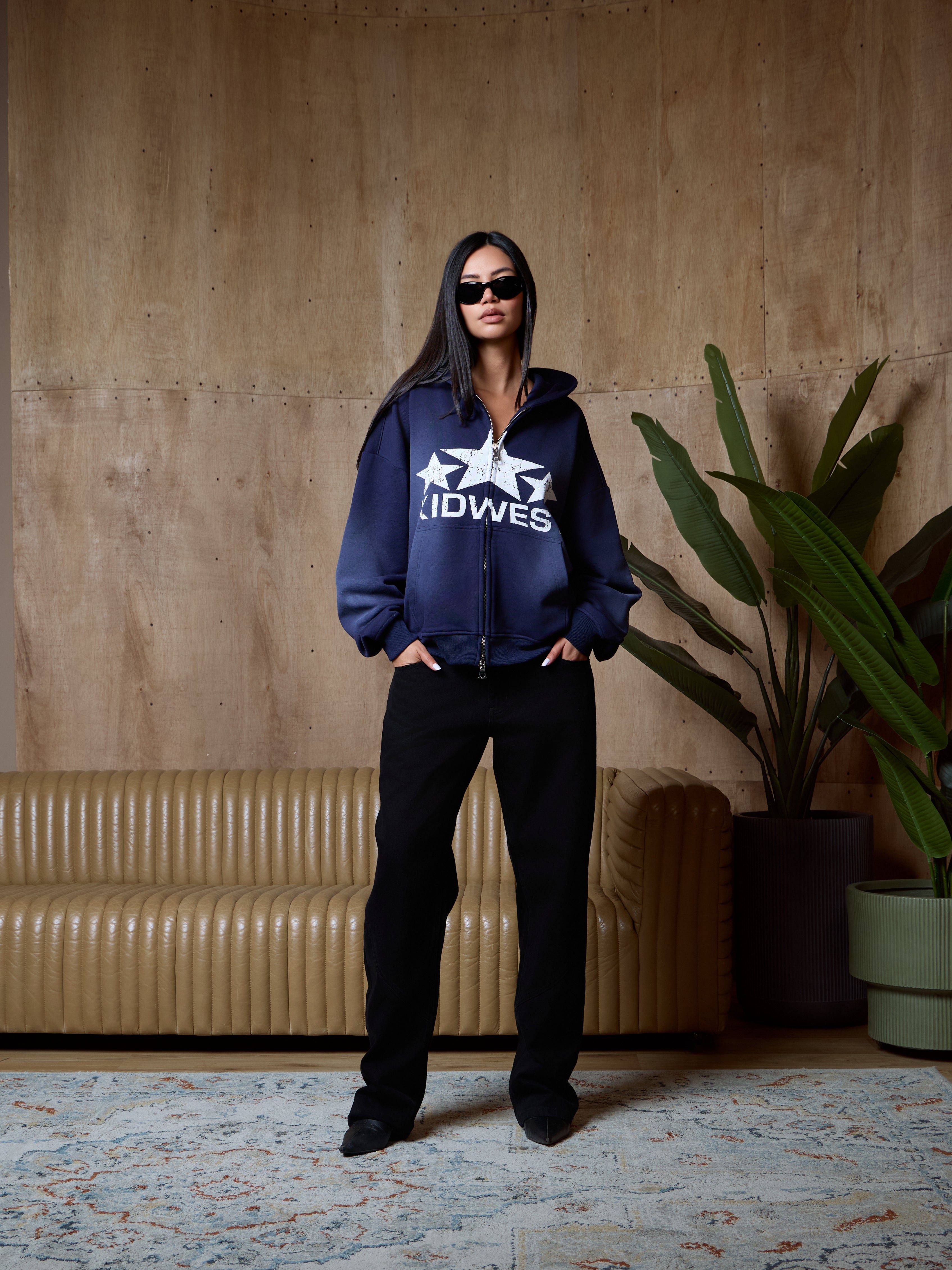 STARS ZIPPER HOODIE - WASHED NAVY KID FROM THE WEST