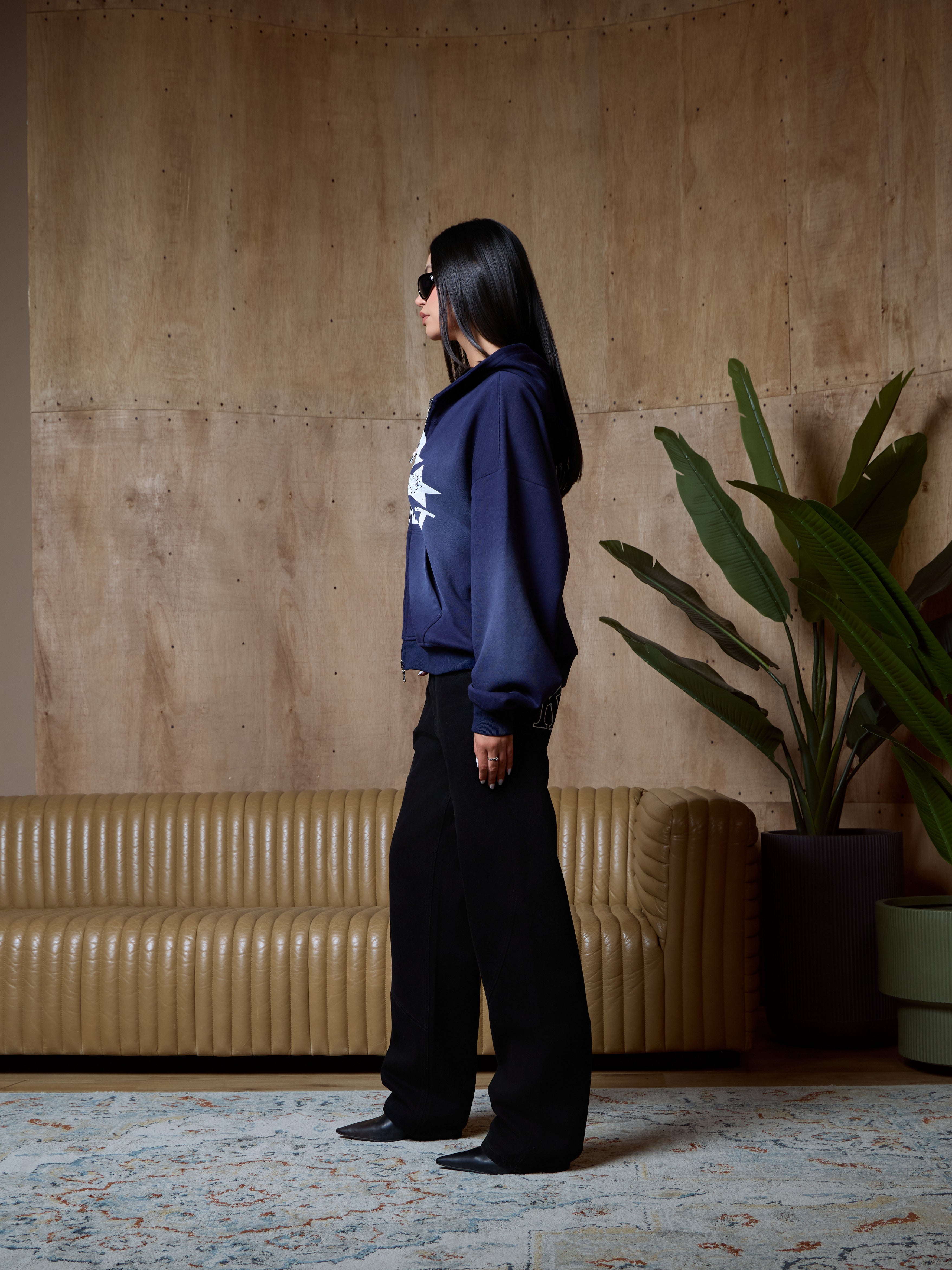 STARS ZIPPER HOODIE - WASHED NAVY KID FROM THE WEST