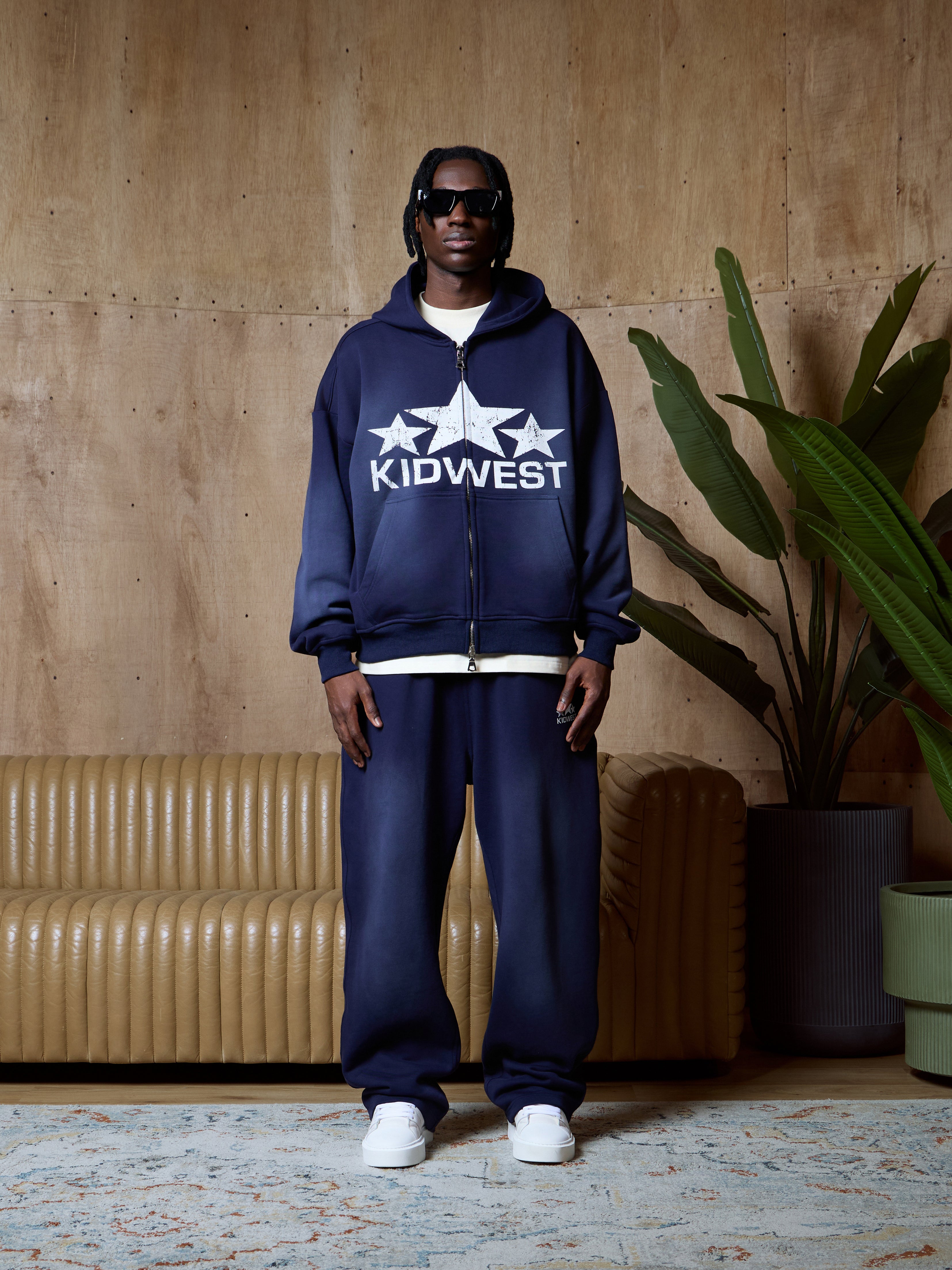 STARS ZIPPER HOODIE - WASHED NAVY KID FROM THE WEST