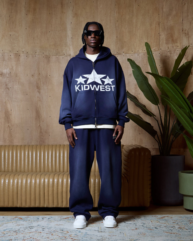 STARS ZIPPER HOODIE - WASHED NAVY KID FROM THE WEST