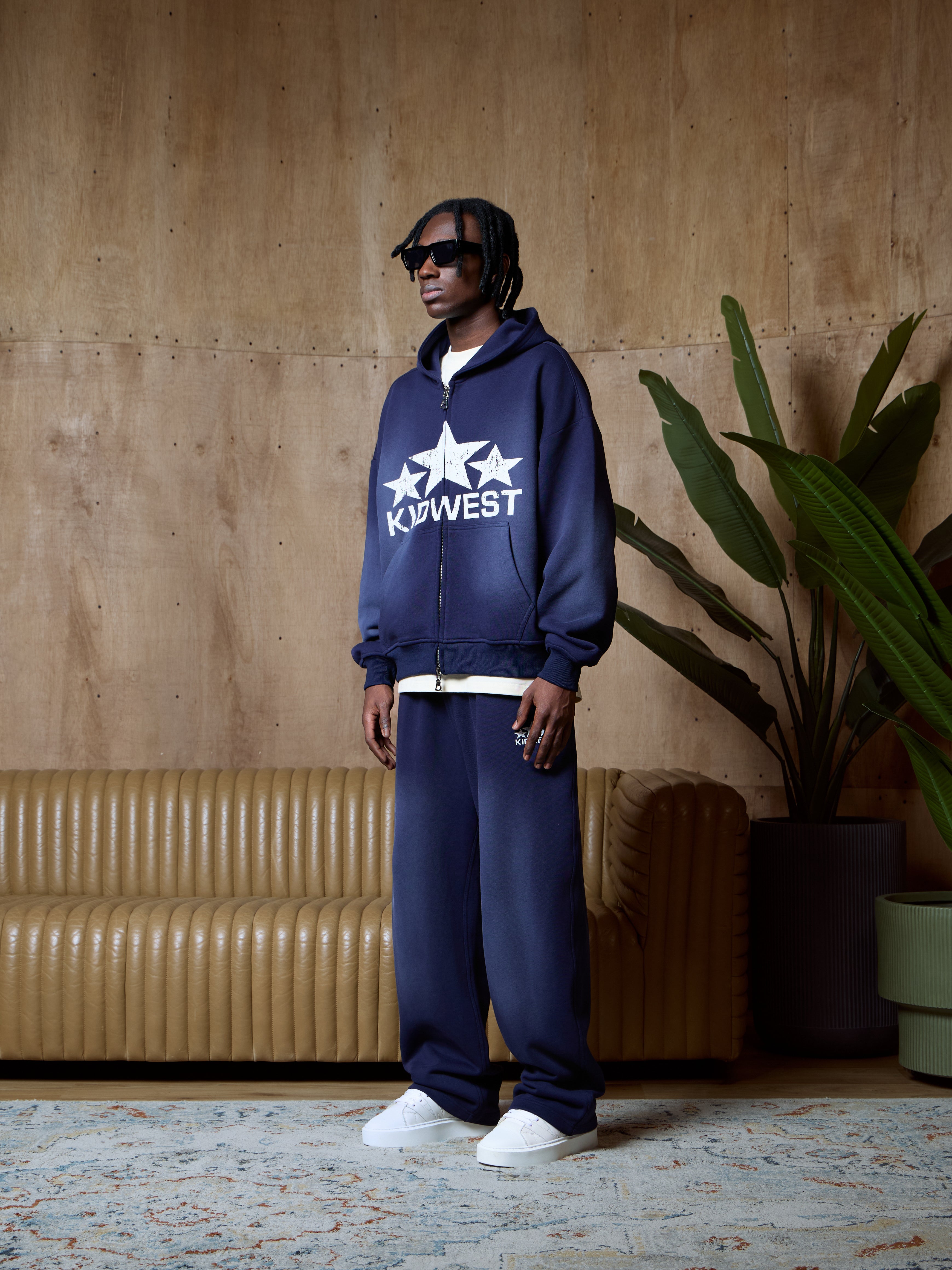 STARS ZIPPER HOODIE - WASHED NAVY KID FROM THE WEST
