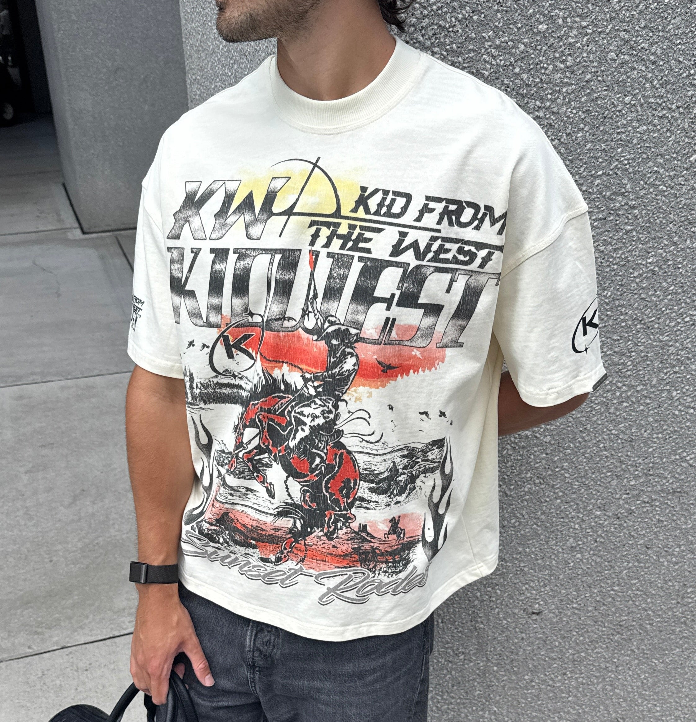 SUNSET RODEO TEE - VINTAGE WHITE KID FROM THE WEST