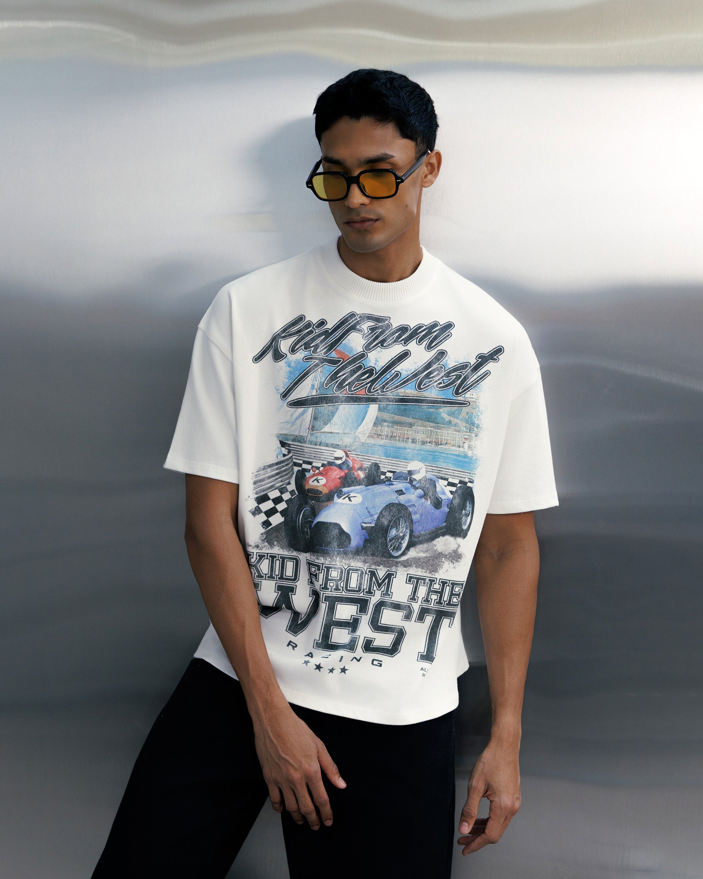 MONACO SPEEDWAY T-SHIRT - VINTAGE WHITE KID FROM THE WEST