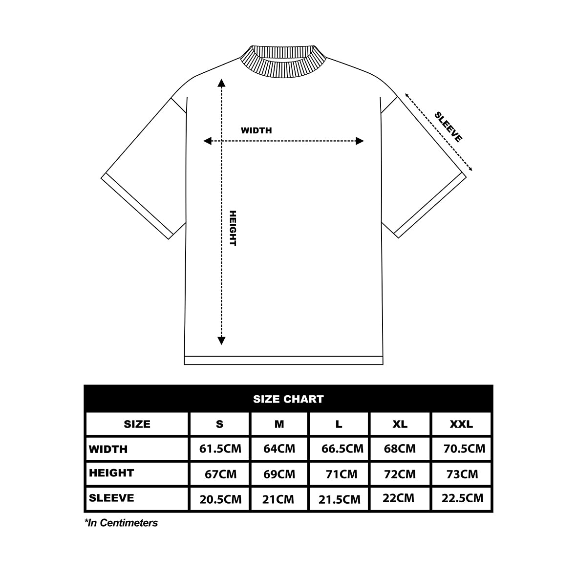 MELROSE ATELIER T-SHIRT size chart