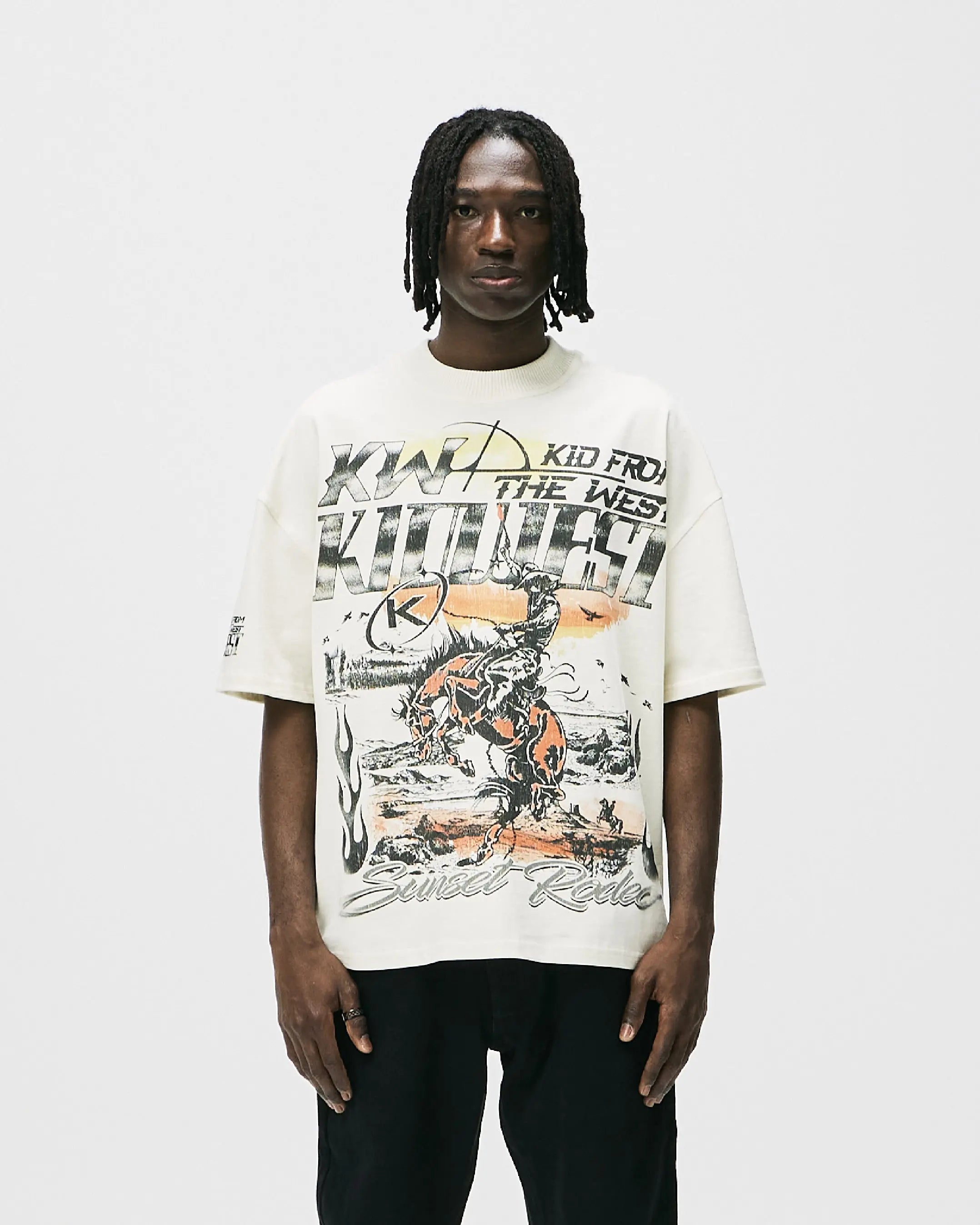SUNSET RODEO T-SHIRT - VINTAGE WHITE KID FROM THE WEST