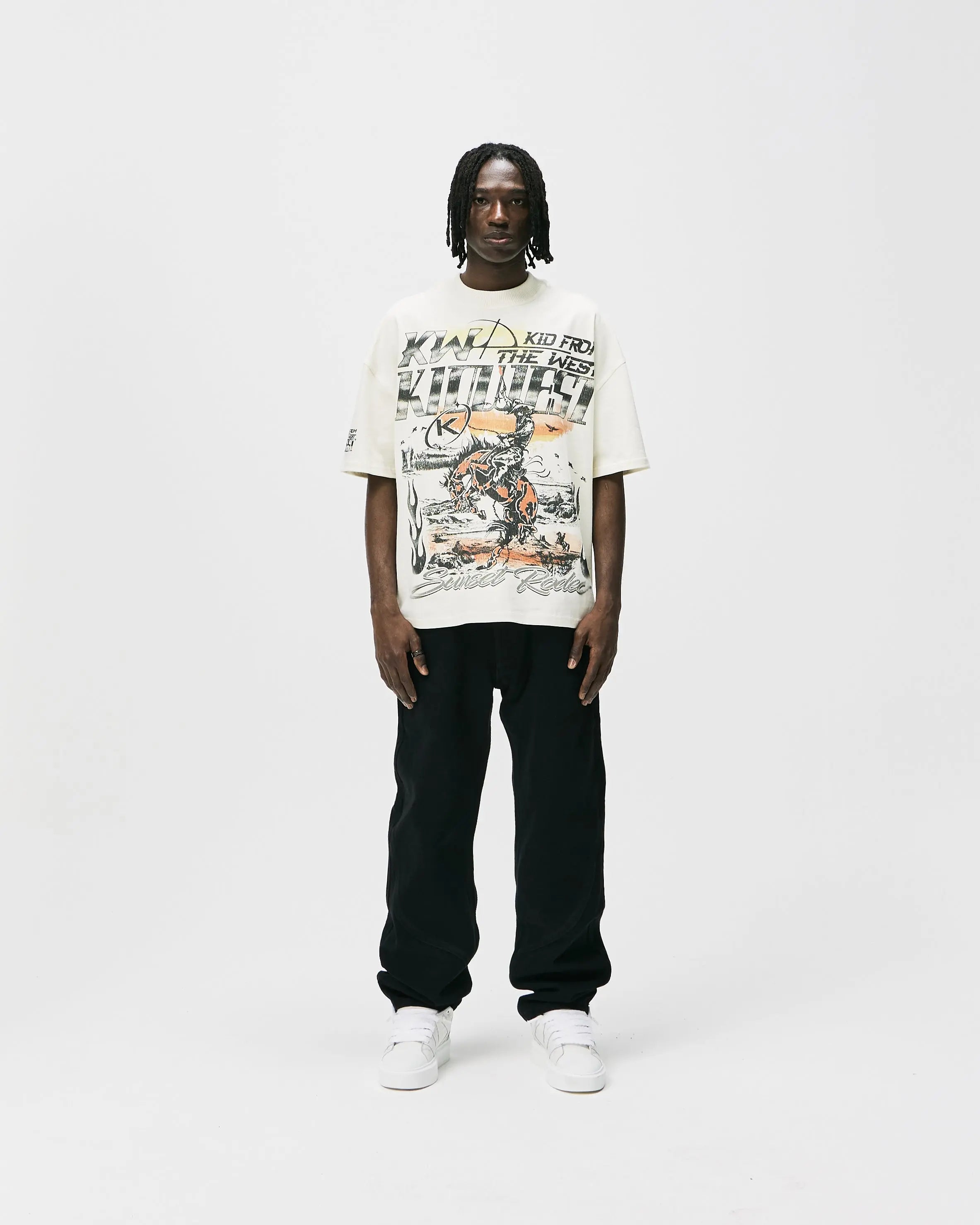 SUNSET RODEO T-SHIRT - VINTAGE WHITE KID FROM THE WEST