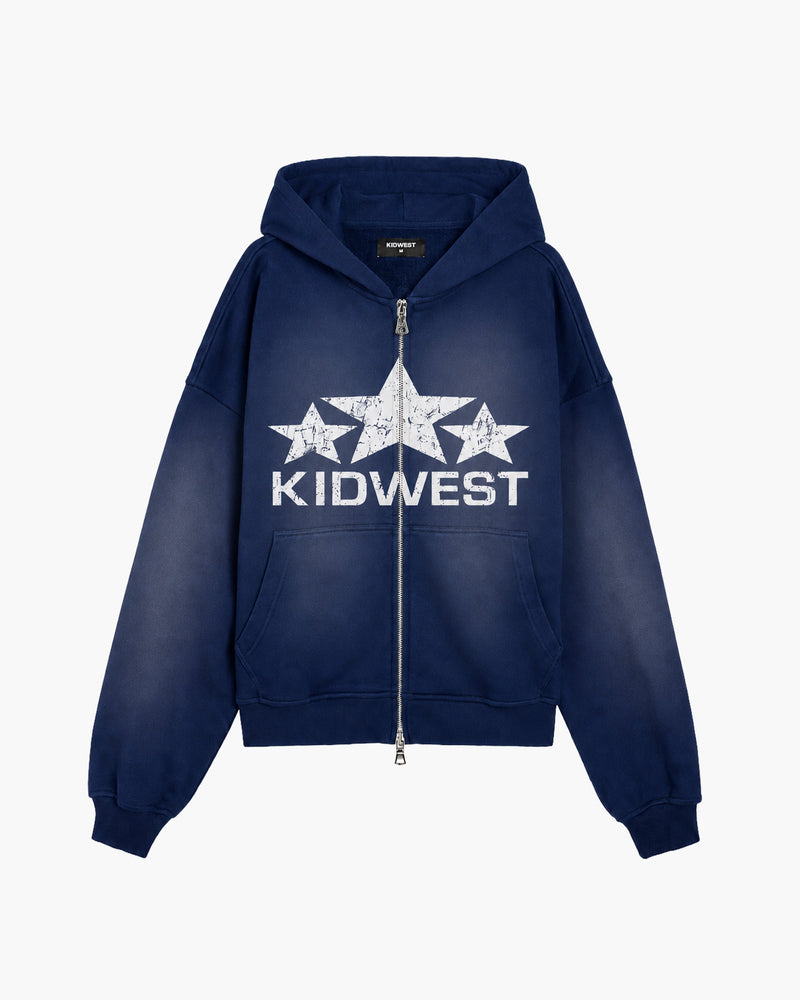 STARS ZIPPER HOODIE - WASHED NAVY KID FROM THE WEST